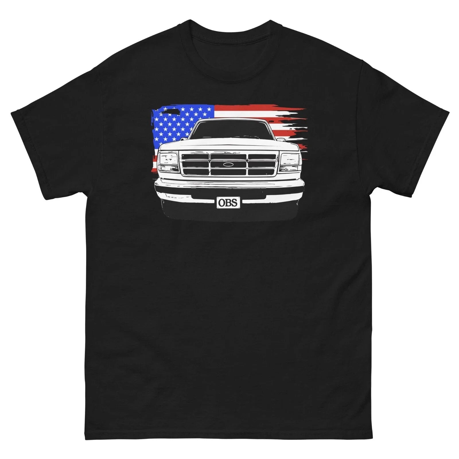OBS T-Shirt Mnes 90s Ford Truck Shirt With American Flag Unisex T-shirt, Sweatshirt, Hoodie, Long Sleeve Tee - T-Shirt, Sweatshirt, Hoodie