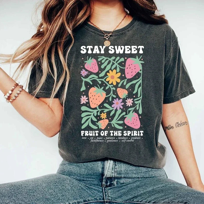 Boho Christian Strawberry Shirt Fruits of the Spirit Bible Verse Shirt Retro Jes Unisex T-shirt, Sweatshirt, Hoodie, Long Sleeve Tee - T-Shirt, Sweatshirt, Hoodie