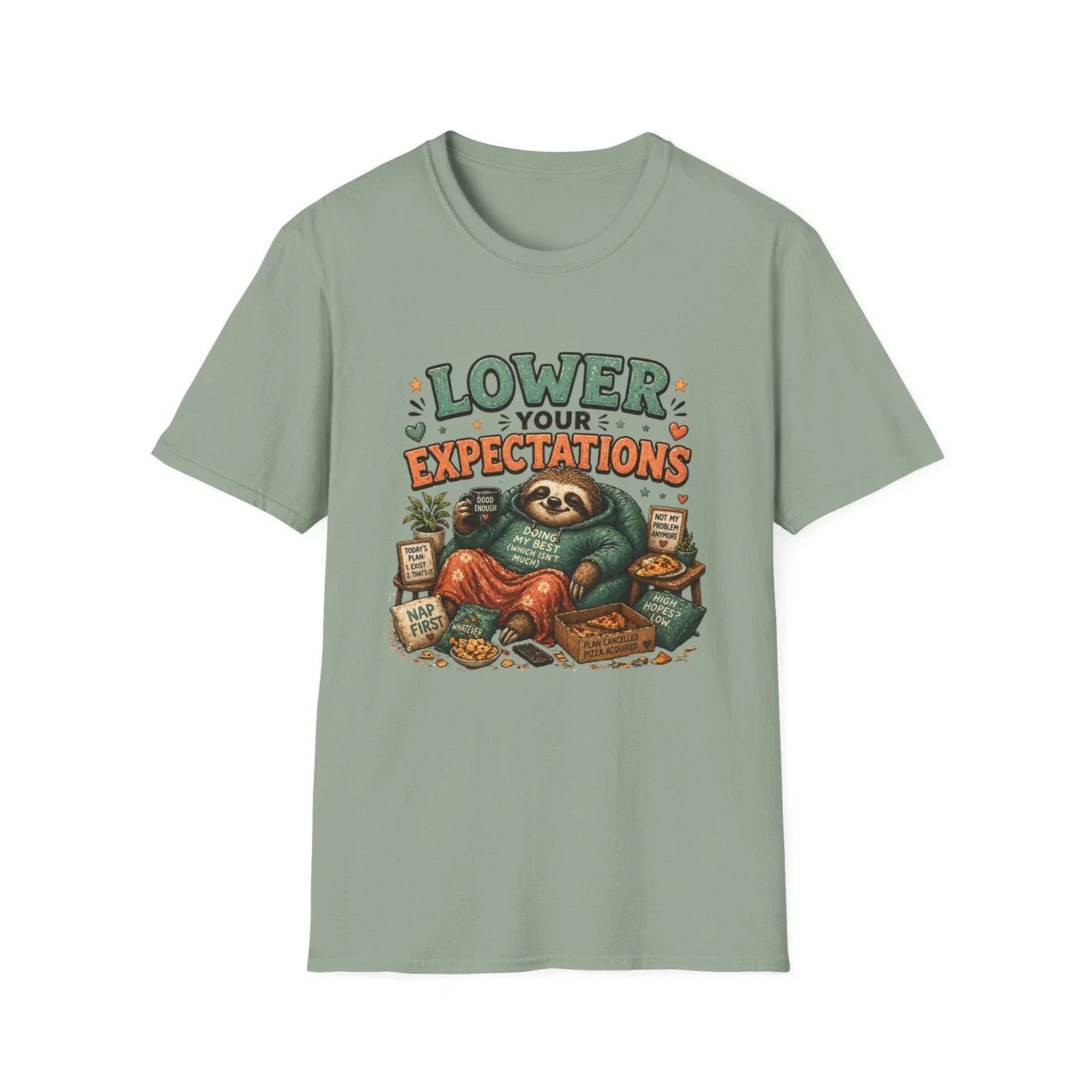 Lower Your Expectations sloth T-Shirt | Lazy Sloth Funny Tee Unisex T-shirt, Sweatshirt, Hoodie, Long Sleeve Tee - T-Shirt, Sweatshirt, Hoodie
