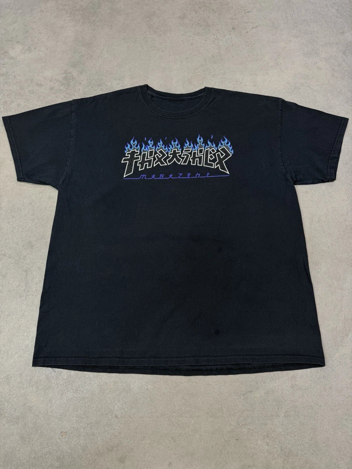 Vintage Y2K Thrasher Magazine Blue Flame Logo T Shirt Black X-Large Faded Skate Unisex T-shirt, Sweatshirt, Hoodie, Long Sleeve Tee - T-Shirt, Sweatshirt, Hoodie
