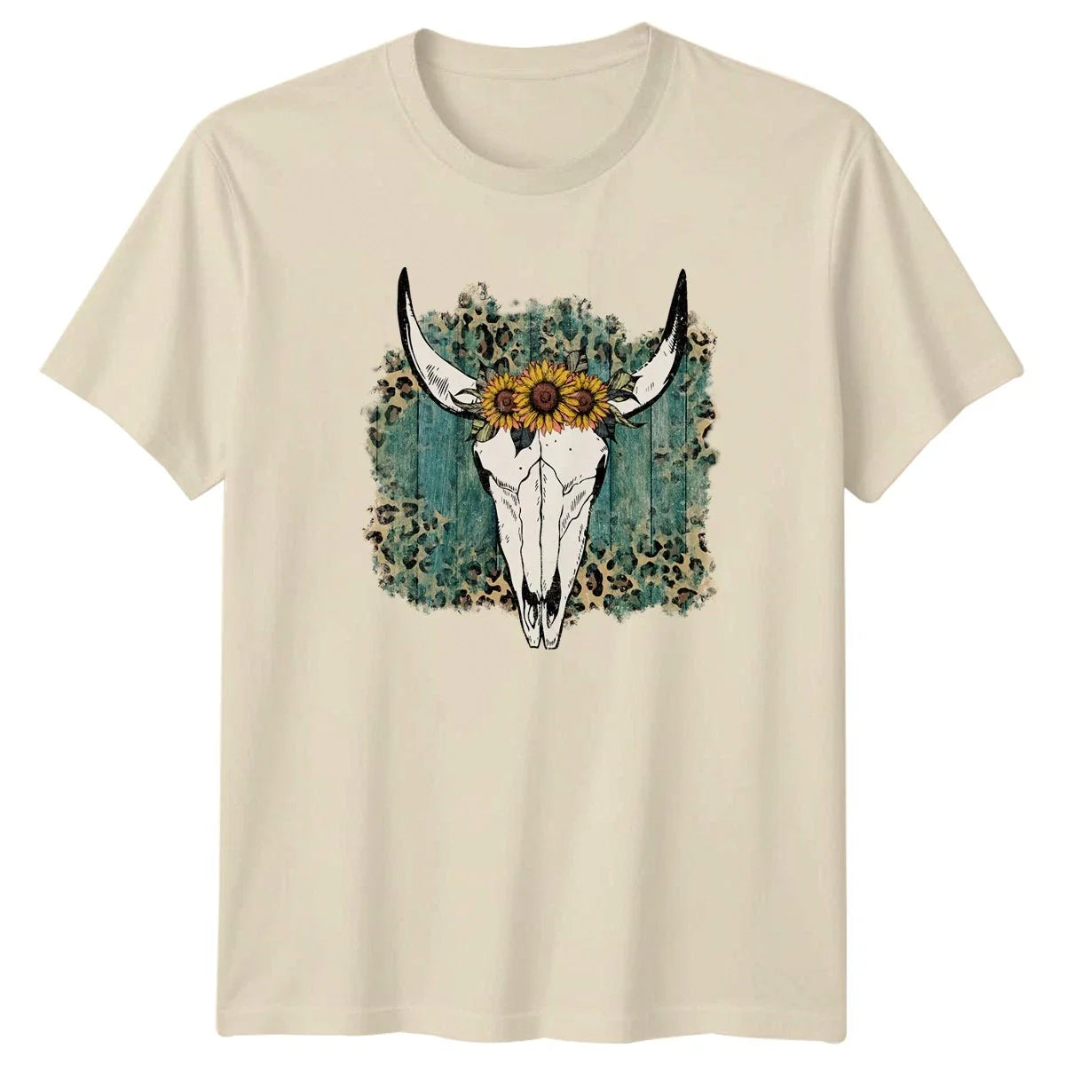 Boho Cow Skull Leopard Print Sunflower Womens T-Shirt Boho Chic Country Unisex T-shirt, Sweatshirt, Hoodie, Long Sleeve Tee - T-Shirt, Sweatshirt, Hoodie