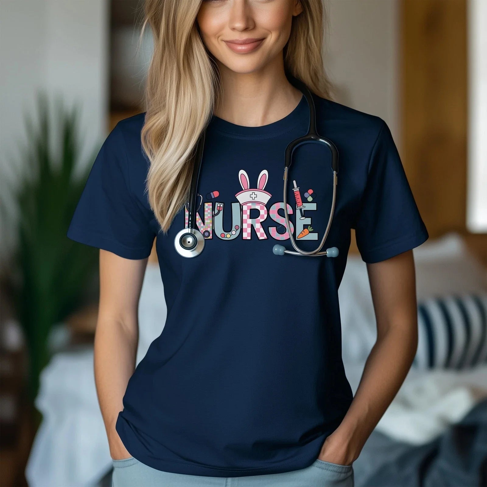 Nurse Bunny Ears Graphic Unisex T-Shirt | Trendy Easter Apparel for Nurses Unisex T-shirt, Sweatshirt, Hoodie, Long Sleeve Tee - T-Shirt, Sweatshirt, Hoodie