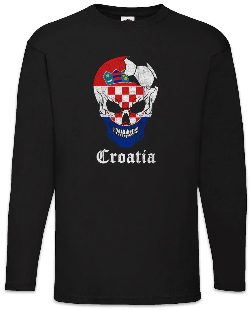 Croatia Football Skull I Men Long Sleeve T-Shirt croatian Soccer Flag World Unisex T-shirt, Sweatshirt, Hoodie, Long Sleeve Tee - T-Shirt, Sweatshirt, Hoodie