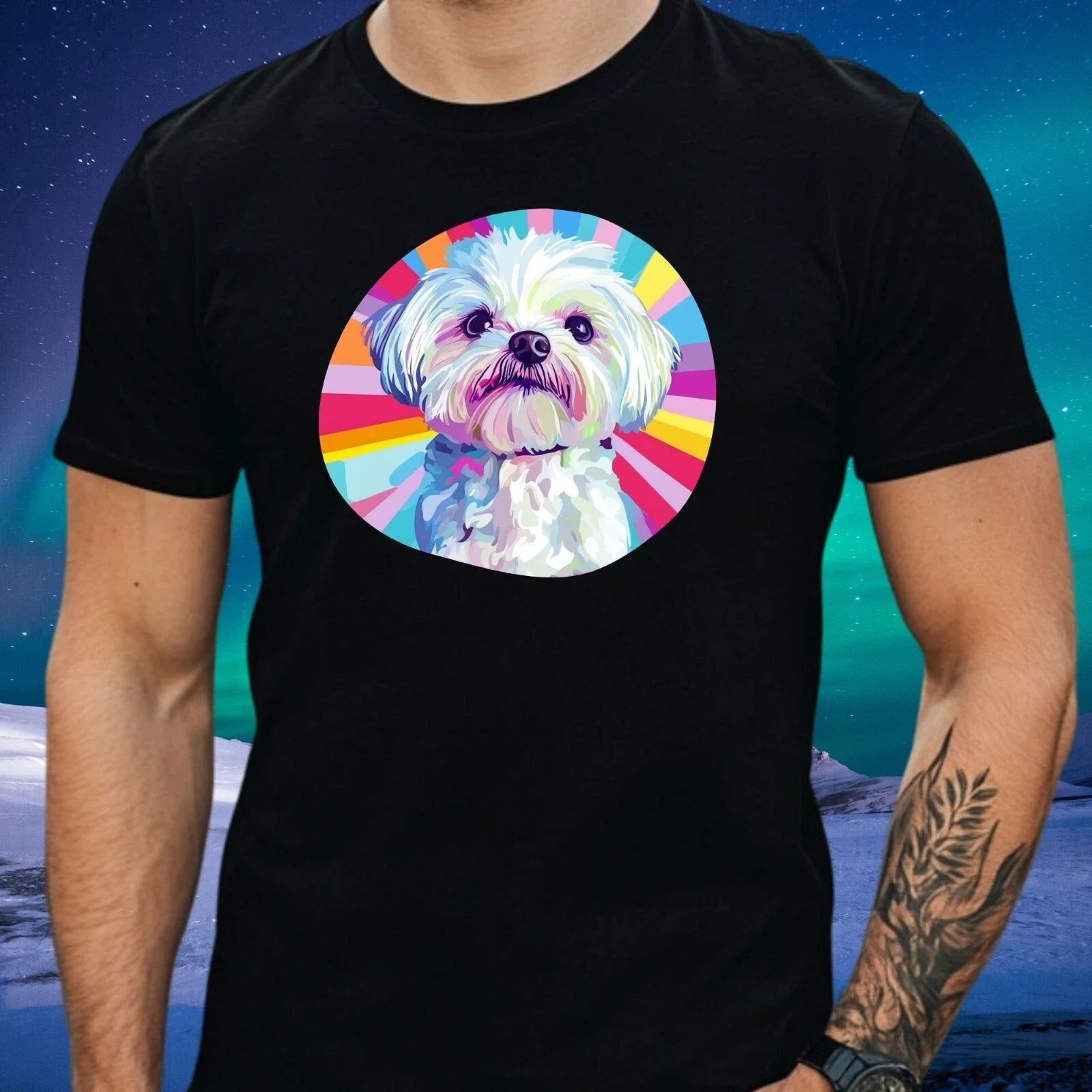 Mens Maltese Dog Pop Art Motif Cotton T-Shirt Size XS to 5XL Unisex T-shirt, Sweatshirt, Hoodie, Long Sleeve Tee - T-Shirt, Sweatshirt, Hoodie