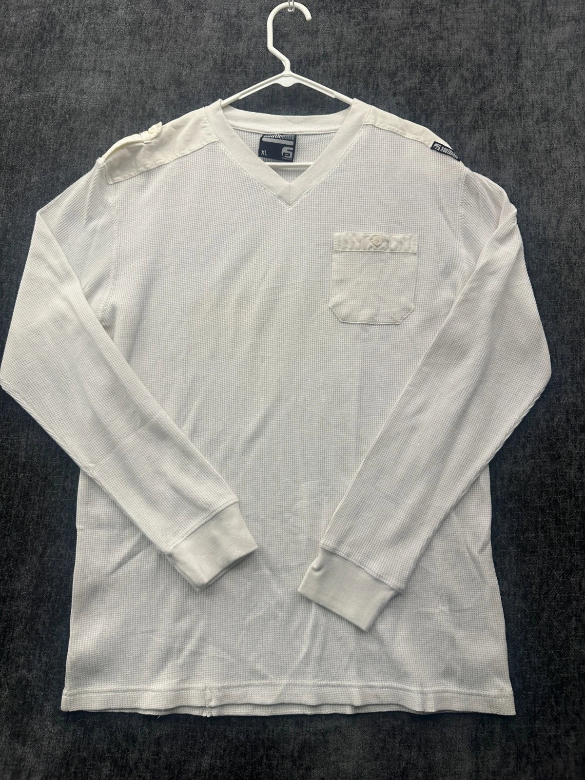 Southpole Y2k Shirt Mens XL White Waffle Knit V Neck Military Thermal Warm Wear Unisex T-shirt, Sweatshirt, Hoodie, Long Sleeve Tee - T-Shirt, Sweatshirt, Hoodie