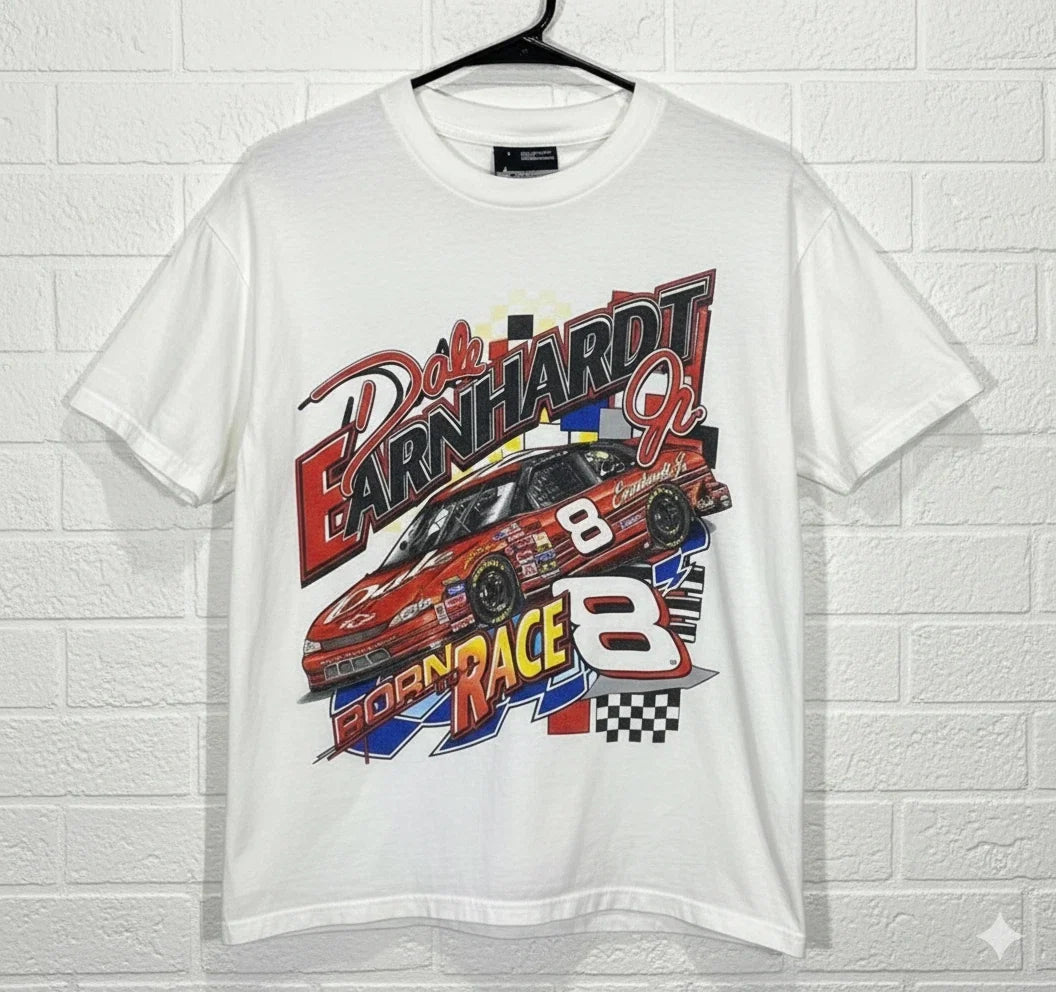 Dale Earnhardt Jr. #8 Born to Race NASCAR Graphic T-Shirt White - T705 Unisex T-shirt, Sweatshirt, Hoodie, Long Sleeve Tee - T-Shirt, Sweatshirt, Hoodie