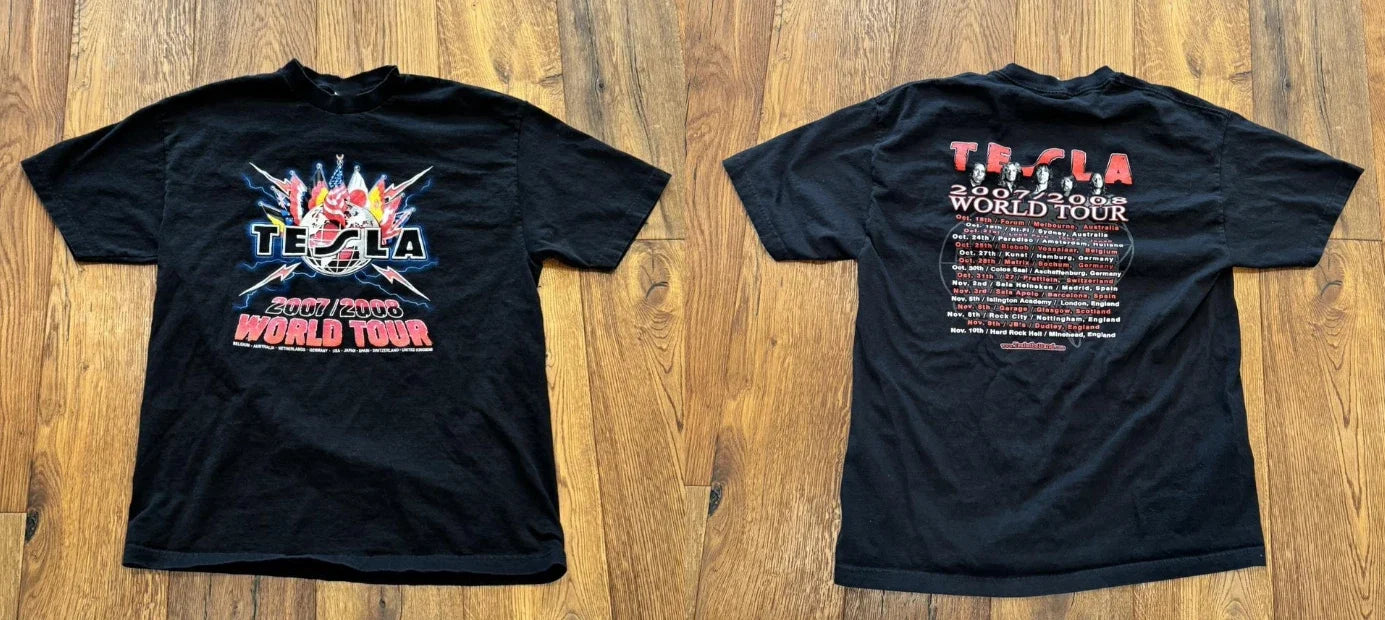 Tesla World Tour Vintage Band Tee Rock Concert Streetwear T Shirt USA S-5XL Unisex T-shirt, Sweatshirt, Hoodie, Long Sleeve Tee - T-Shirt, Sweatshirt, Hoodie