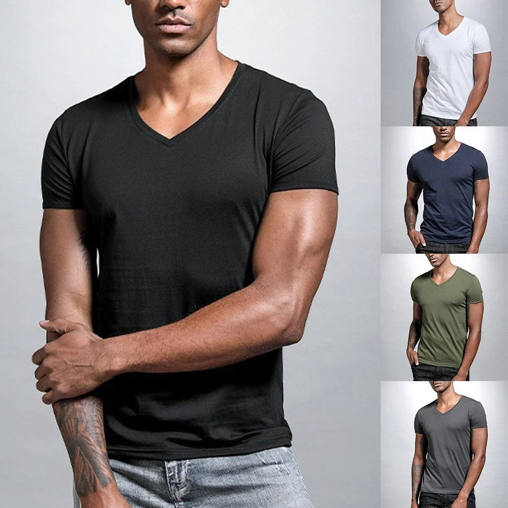 Men's Polyester V Neck Short Sleeve Tee Top for Activewear and Bodybuilding Unisex T-shirt, Sweatshirt, Hoodie, Long Sleeve Tee - T-Shirt, Sweatshirt, Hoodie