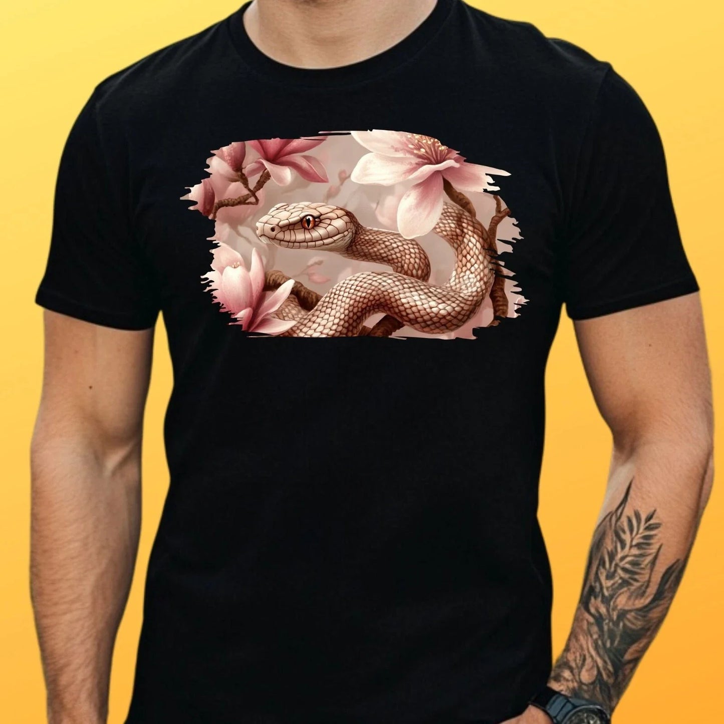 Mens Magnolia Snake Print Cotton T-Shirt Size XS to 5XL Unisex T-shirt, Sweatshirt, Hoodie, Long Sleeve Tee - T-Shirt, Sweatshirt, Hoodie