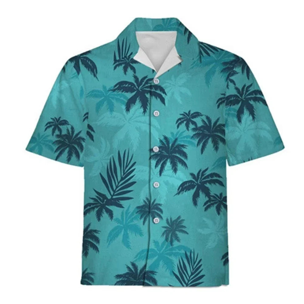 Mens Button Down Teal Palm Tree Print Hawaiian Top Novelty Holiday Summer Shirt Unisex T-shirt, Sweatshirt, Hoodie, Long Sleeve Tee - T-Shirt, Sweatshirt, Hoodie