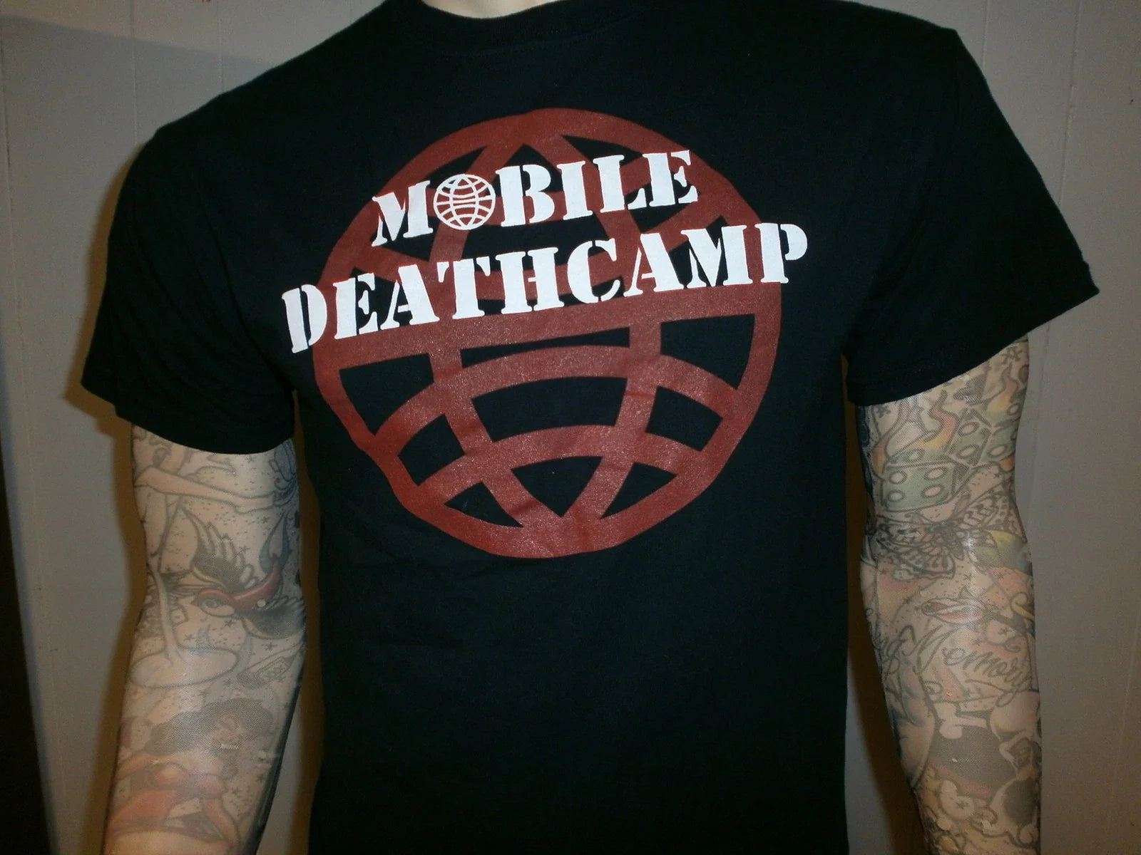 MOBILE DEATHCAMP CONCERT T SHIRT Lazy American Workers Death To False Metal MED Unisex T-shirt, Sweatshirt, Hoodie, Long Sleeve Tee - T-Shirt, Sweatshirt, Hoodie