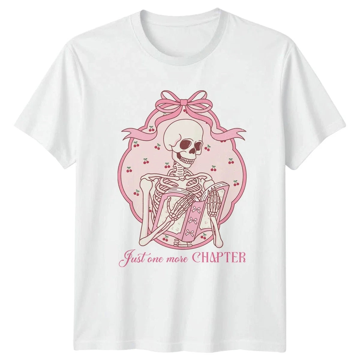 Just One More Chapter Womens T-Shirt Pastel Goth Reader Skeleton Birthday Unisex T-shirt, Sweatshirt, Hoodie, Long Sleeve Tee - T-Shirt, Sweatshirt, Hoodie