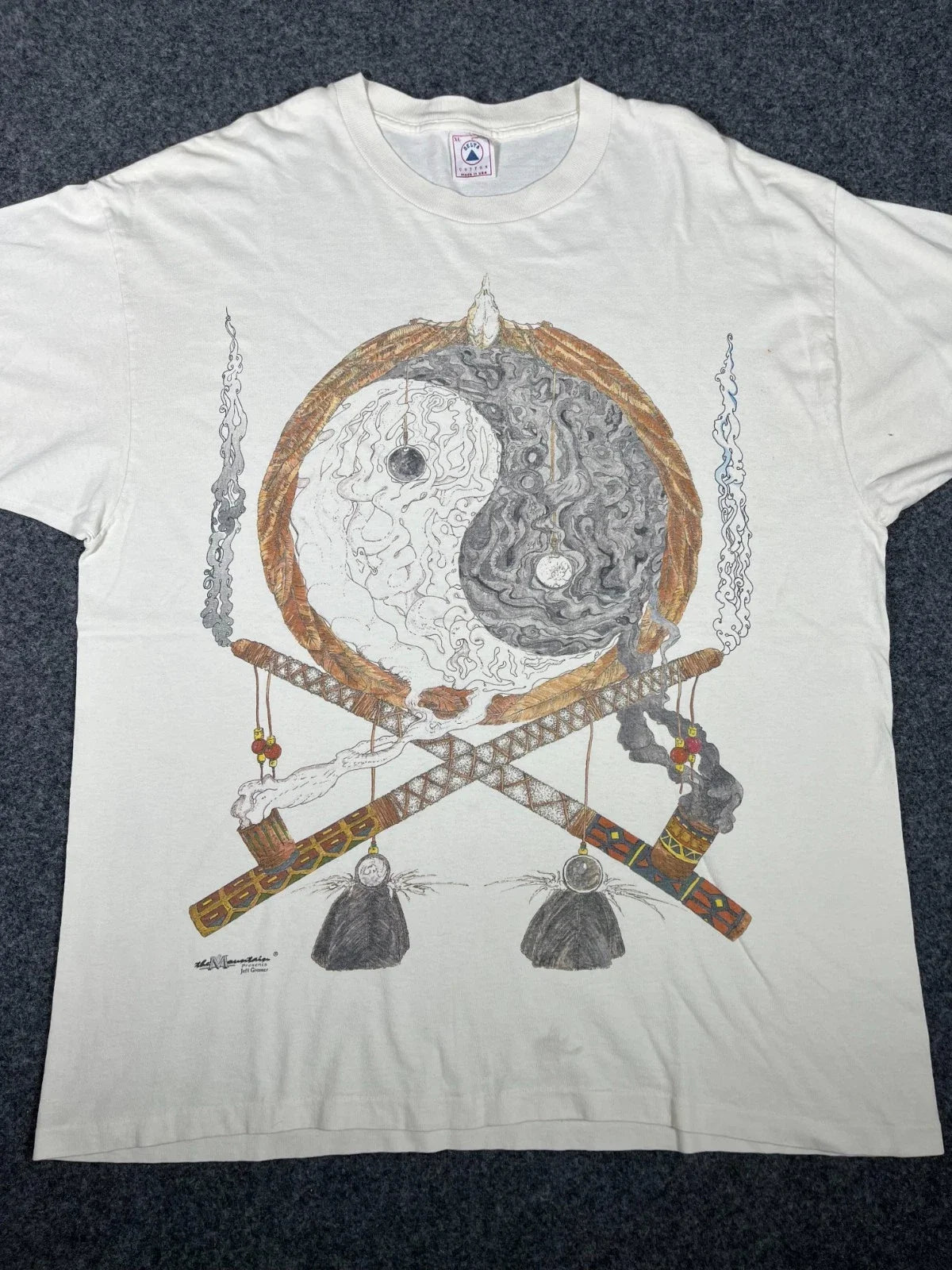Vintage 90s Native American Yin Yang Peace Pipe Graphic T-Shirt XL Unisex T-shirt, Sweatshirt, Hoodie, Long Sleeve Tee - T-Shirt, Sweatshirt, Hoodie