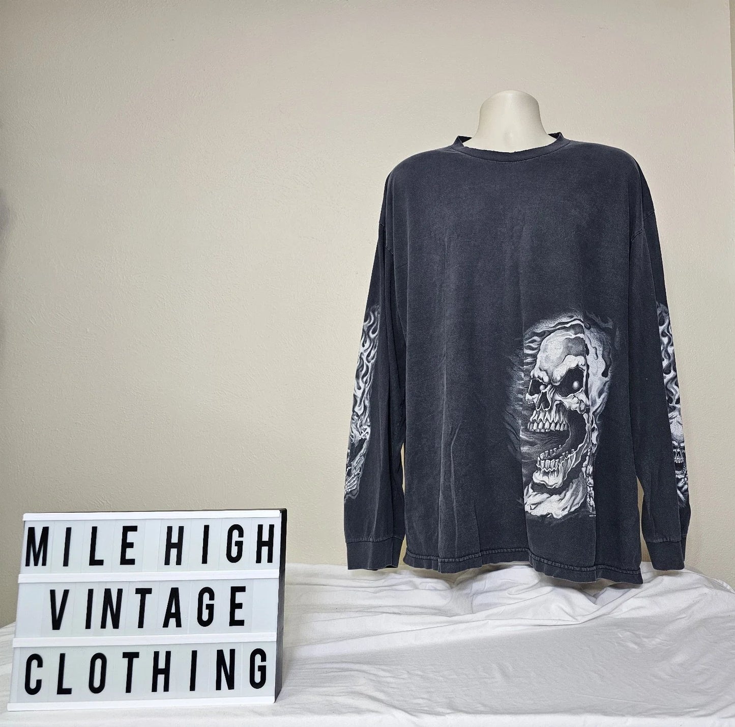 Vintage Hot Leathers Shirt 2XL XXL Y2K Skeletons Long Sleeve Adults Destroyed Unisex T-shirt, Sweatshirt, Hoodie, Long Sleeve Tee - T-Shirt, Sweatshirt, Hoodie