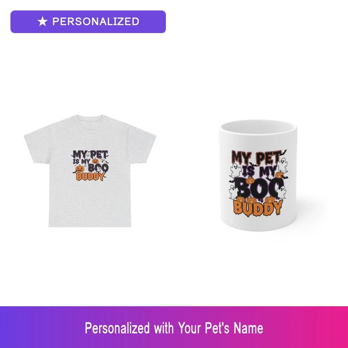 Custom Pet Halloween Gift Set Shirt Mug Personalized Name Bundle Dog Lover Unisex T-shirt, Sweatshirt, Hoodie, Long Sleeve Tee - T-Shirt, Sweatshirt, Hoodie