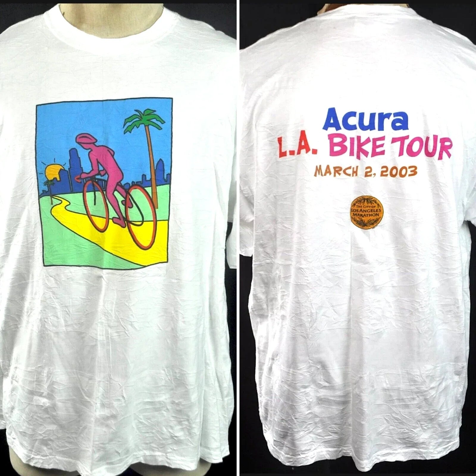 L.A. Bike Tour Marathon 2003 Mens T-Shirt size XL Pop Art Bicycle NOS Crinkled Unisex T-shirt, Sweatshirt, Hoodie, Long Sleeve Tee - T-Shirt, Sweatshirt, Hoodie