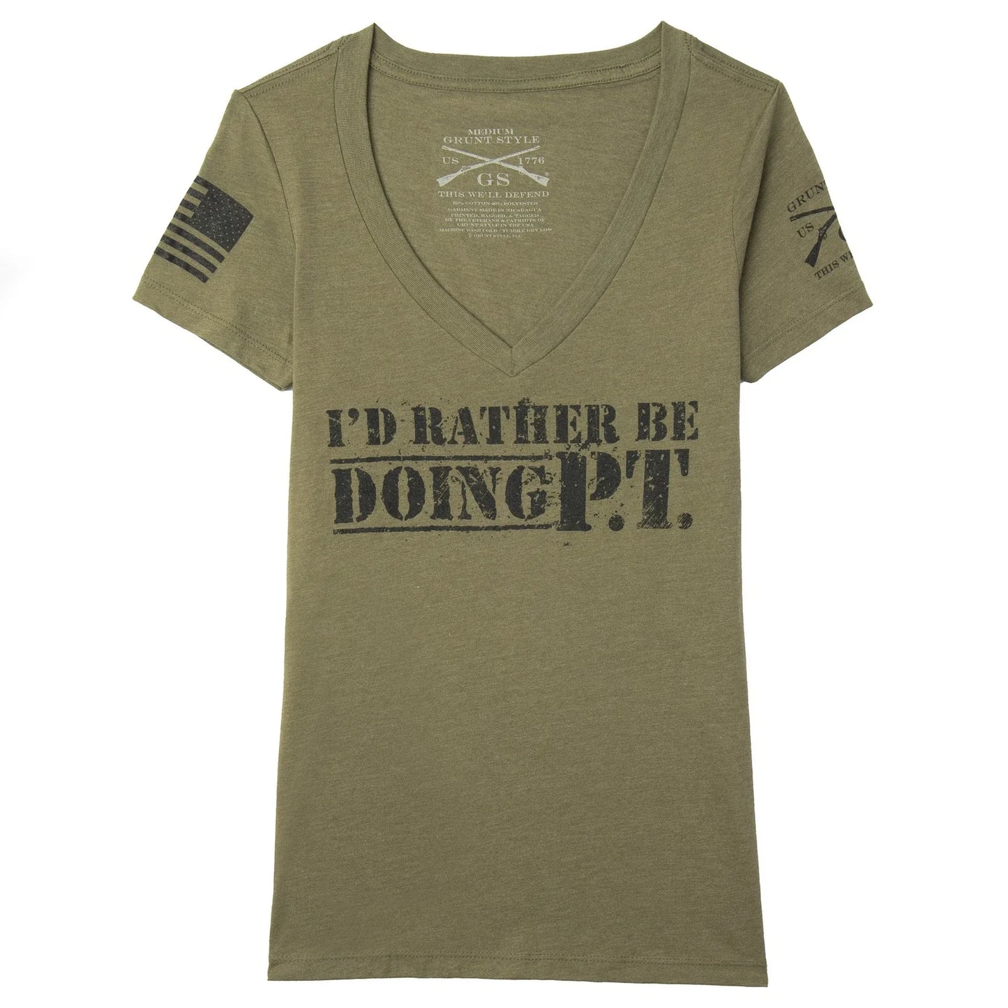 Grunt Style Women's I'd Rather Be Doing PT V-Neck T-Shirt - Military Green Unisex T-shirt, Sweatshirt, Hoodie, Long Sleeve Tee - T-Shirt, Sweatshirt, Hoodie