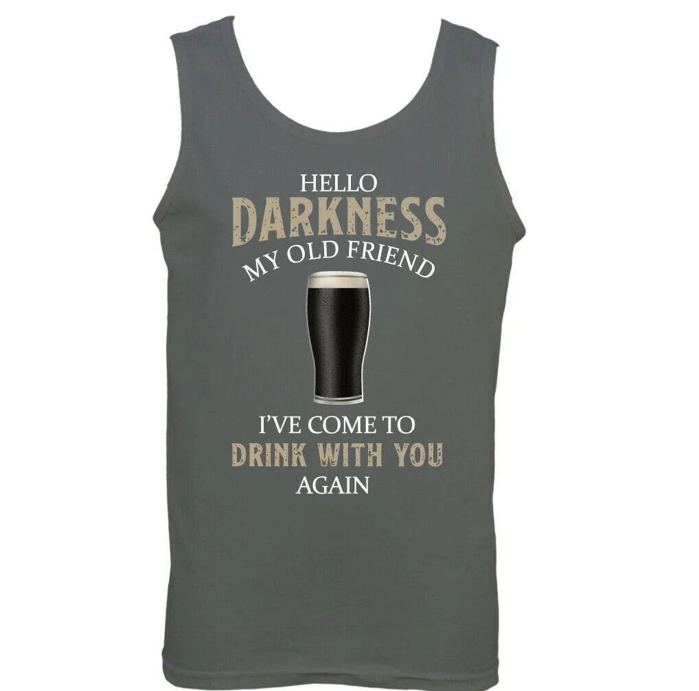 GUINESS VEST Mens Hello Darkness My Old Friend Beer Alcohol Drunk BBQ Tee Top Unisex T-shirt, Sweatshirt, Hoodie, Long Sleeve Tee - T-Shirt, Sweatshirt, Hoodie