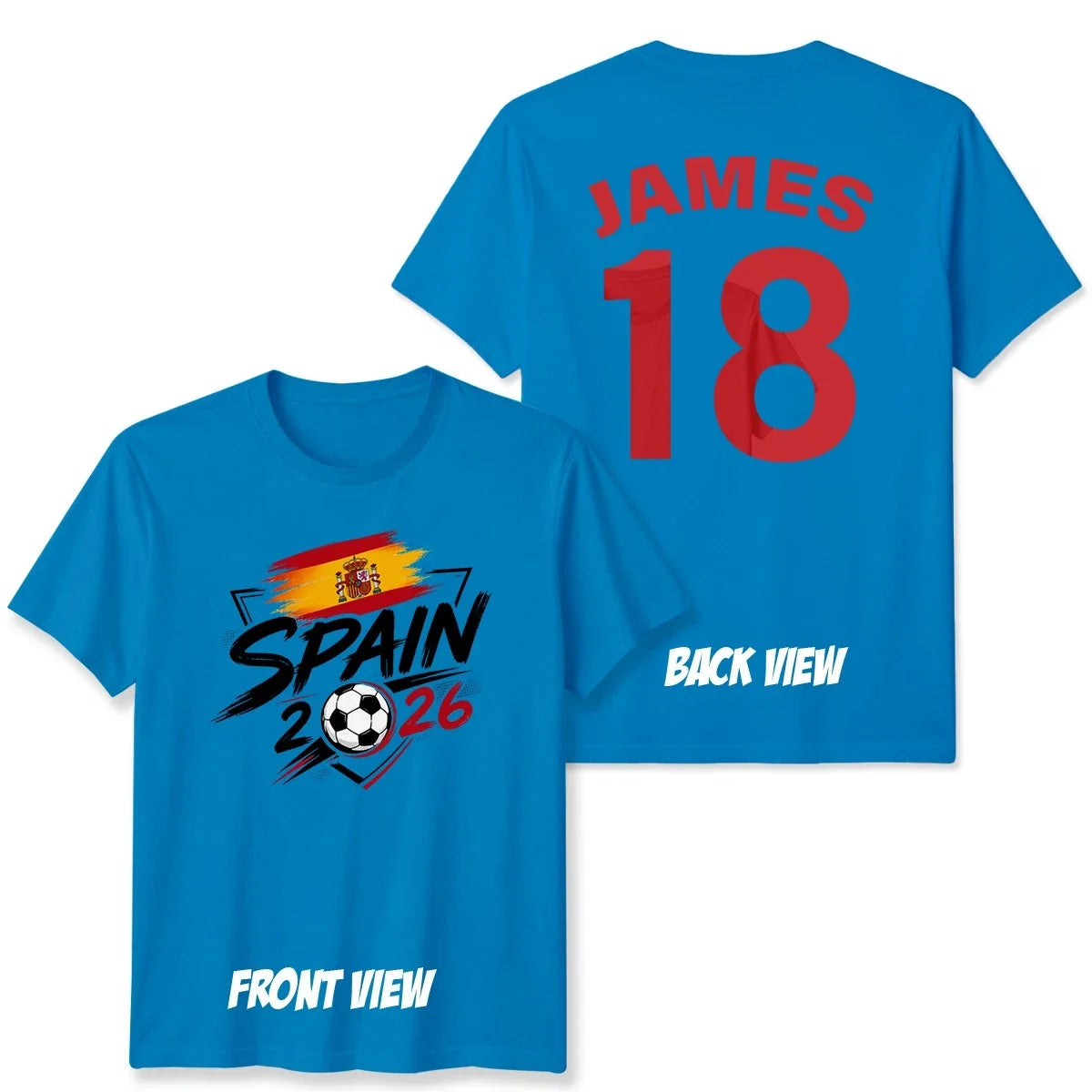 Personalized Spain Unisex T Shirt Custom Name and Number Soccer Fan Mens Womens Unisex T-shirt, Sweatshirt, Hoodie, Long Sleeve Tee - T-Shirt, Sweatshirt, Hoodie