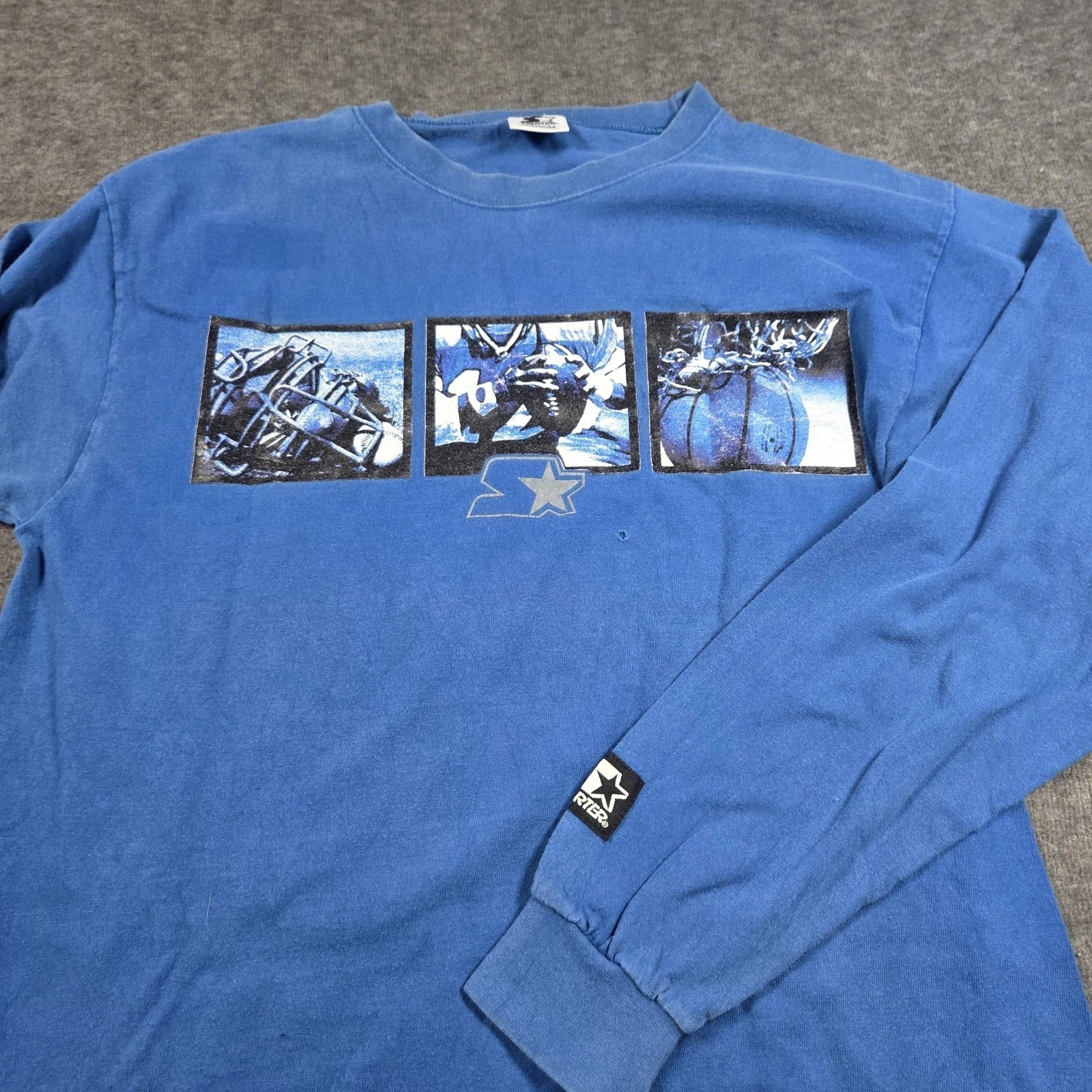 Vintage Starter Shirt Mens Medium Blue Long Sleeve Sports Graphic Made USA Unisex T-shirt, Sweatshirt, Hoodie, Long Sleeve Tee - T-Shirt, Sweatshirt, Hoodie