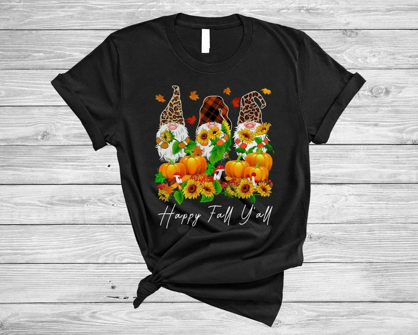 Happy Fall Y'all Cute Thanksgiving Leopard Pumpkin Gnomes Sunflower Shirt, Mug Unisex T-shirt, Sweatshirt, Hoodie, Long Sleeve Tee - T-Shirt, Sweatshirt, Hoodie
