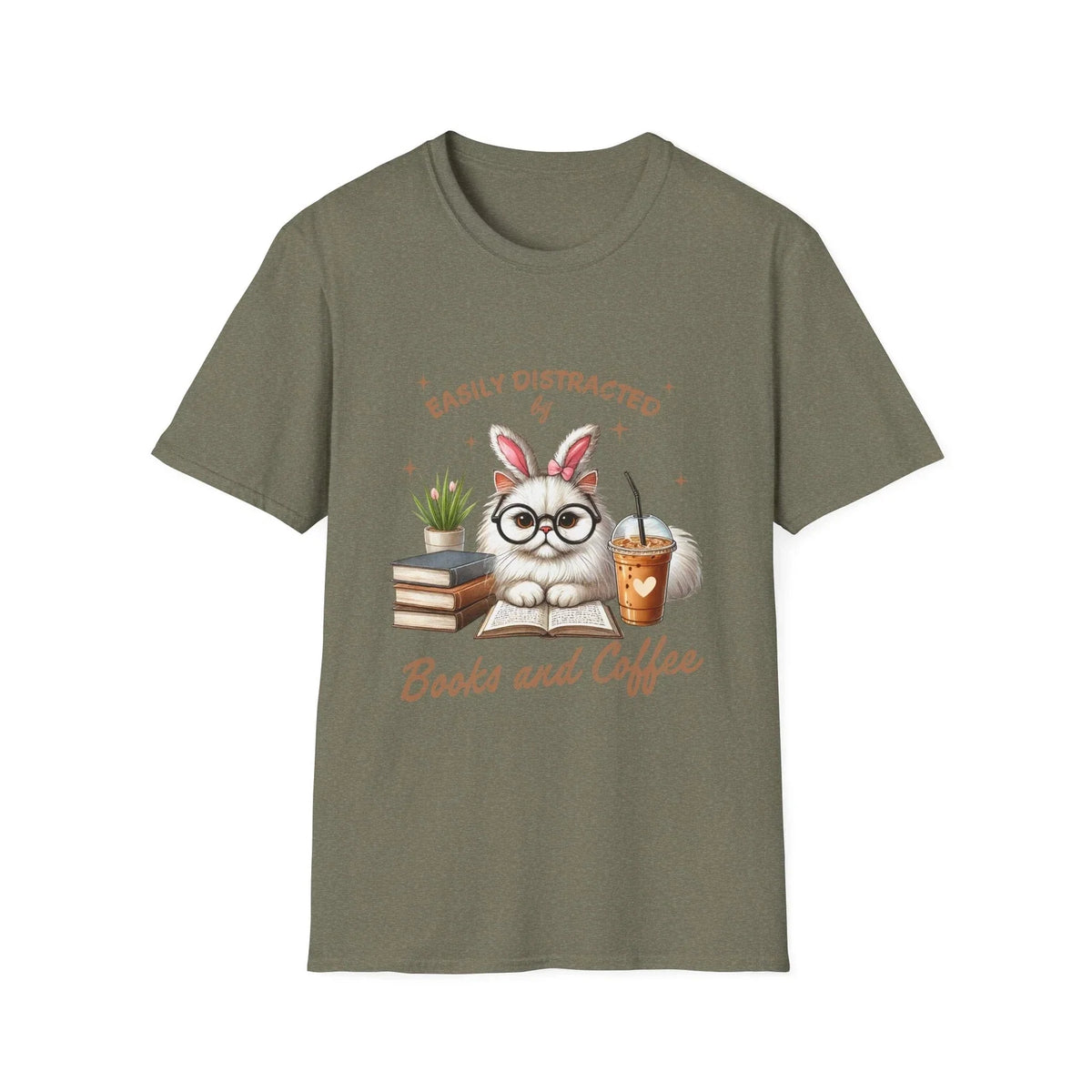 Easily Distracted by Books and Coffee Cat Lover - Adult & Kids T-Shirts, Sweatshirts & Hoodies apparel design preview 1