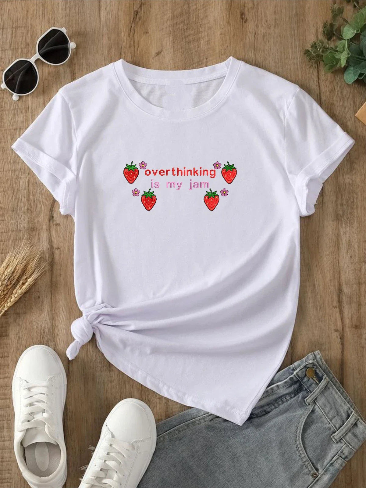 Embroidered Overthinking Strawberry T-Shirt, Anxiety Awareness Mental Health Tee Unisex T-shirt, Sweatshirt, Hoodie, Long Sleeve Tee - T-Shirt, Sweatshirt, Hoodie