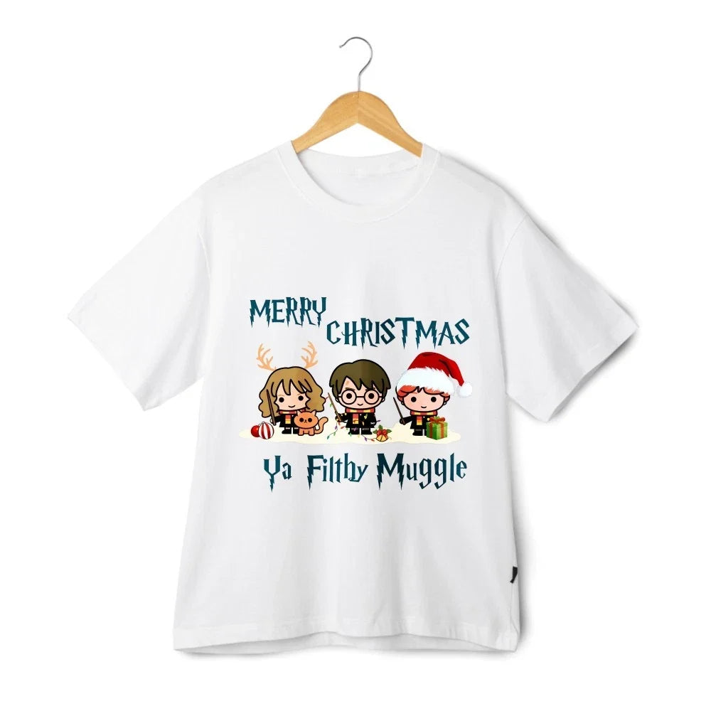 Merry Christmas Hogwatrs School Inspired Chibi Trio Friends Holiday T-Shirt Unisex T-shirt, Sweatshirt, Hoodie, Long Sleeve Tee - T-Shirt, Sweatshirt, Hoodie
