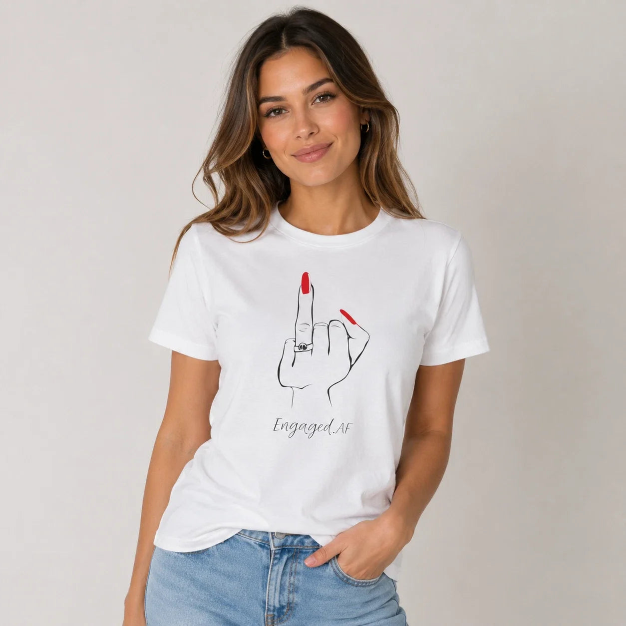 Engaged AF T-Shirt Funny Engagement Ring Middle Finger Tee Gift Unisex White Top Unisex T-shirt, Sweatshirt, Hoodie, Long Sleeve Tee - T-Shirt, Sweatshirt, Hoodie
