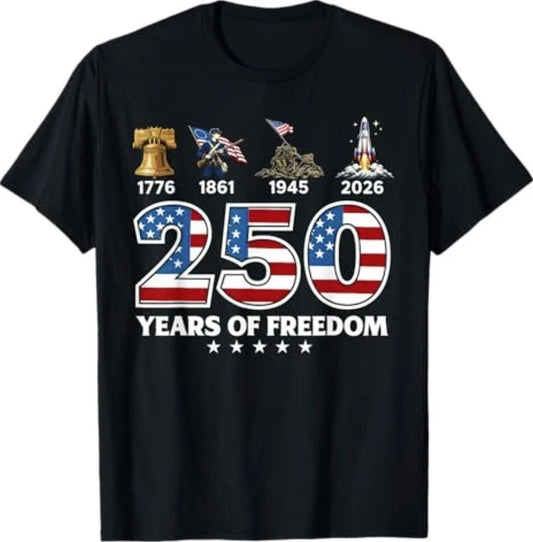 250 Years of Freedom 1776 2026 USA Freedom History T-Shirt Unisex T-shirt, Sweatshirt, Hoodie, Long Sleeve Tee - T-Shirt, Sweatshirt, Hoodie