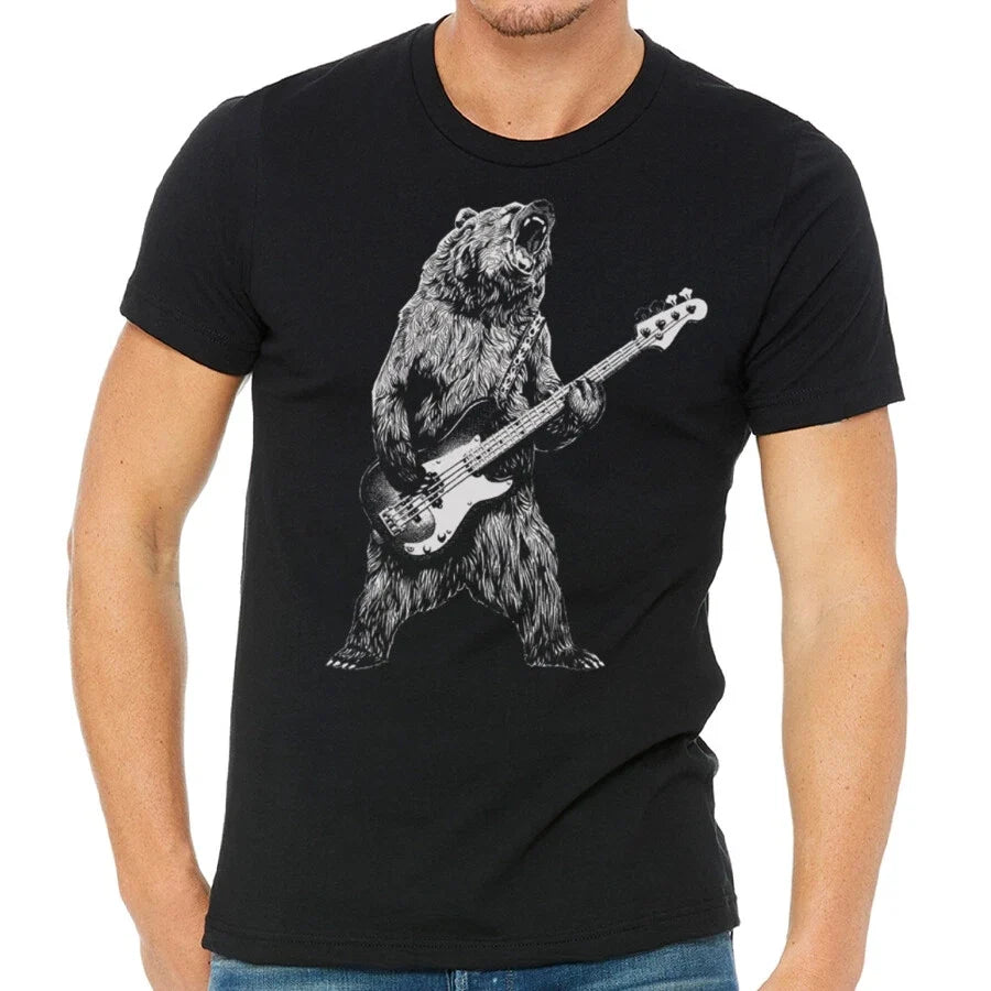 Bear Playing Bass Guitar, Men's Guitar Player Shirt, Animal Guitarist Unisex T-shirt, Sweatshirt, Hoodie, Long Sleeve Tee - T-Shirt, Sweatshirt, Hoodie