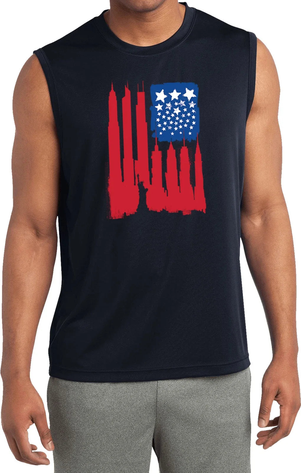 Buy Cool Shirts USA Flag Skyscraper Sleeveless Competitor Shirt Unisex T-shirt, Sweatshirt, Hoodie, Long Sleeve Tee - T-Shirt, Sweatshirt, Hoodie
