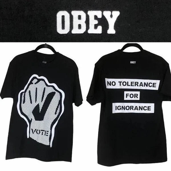 NEW OBEY Awareness Black White VOTE NO TOLERANCE FOR IGNORANCE Cotton T-Shirt L Unisex T-shirt, Sweatshirt, Hoodie, Long Sleeve Tee - T-Shirt, Sweatshirt, Hoodie