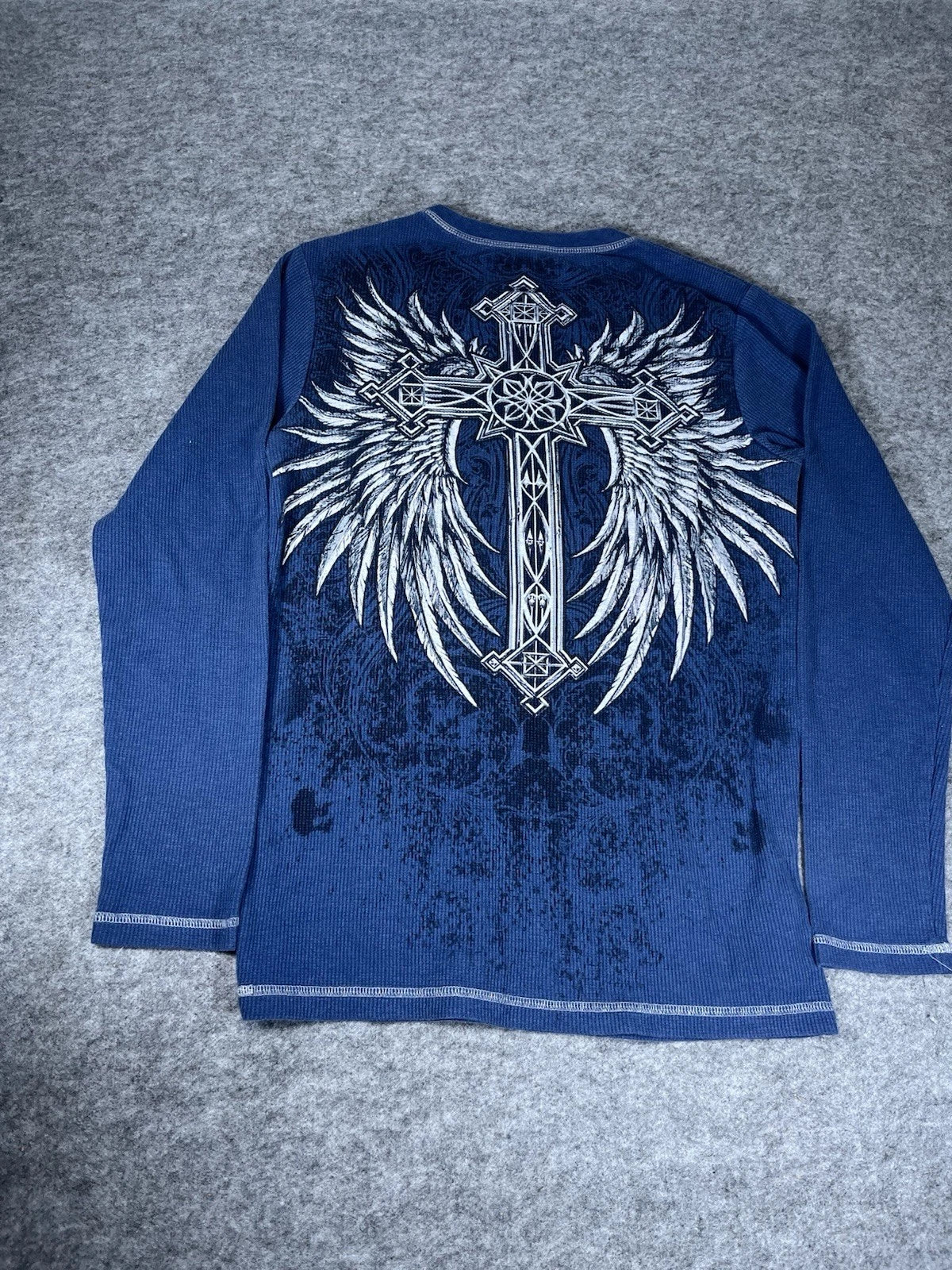 Rare Y2k No Boundaries Longsleeve Skull Cross Wings Thermal S Unisex T-shirt, Sweatshirt, Hoodie, Long Sleeve Tee - T-Shirt, Sweatshirt, Hoodie