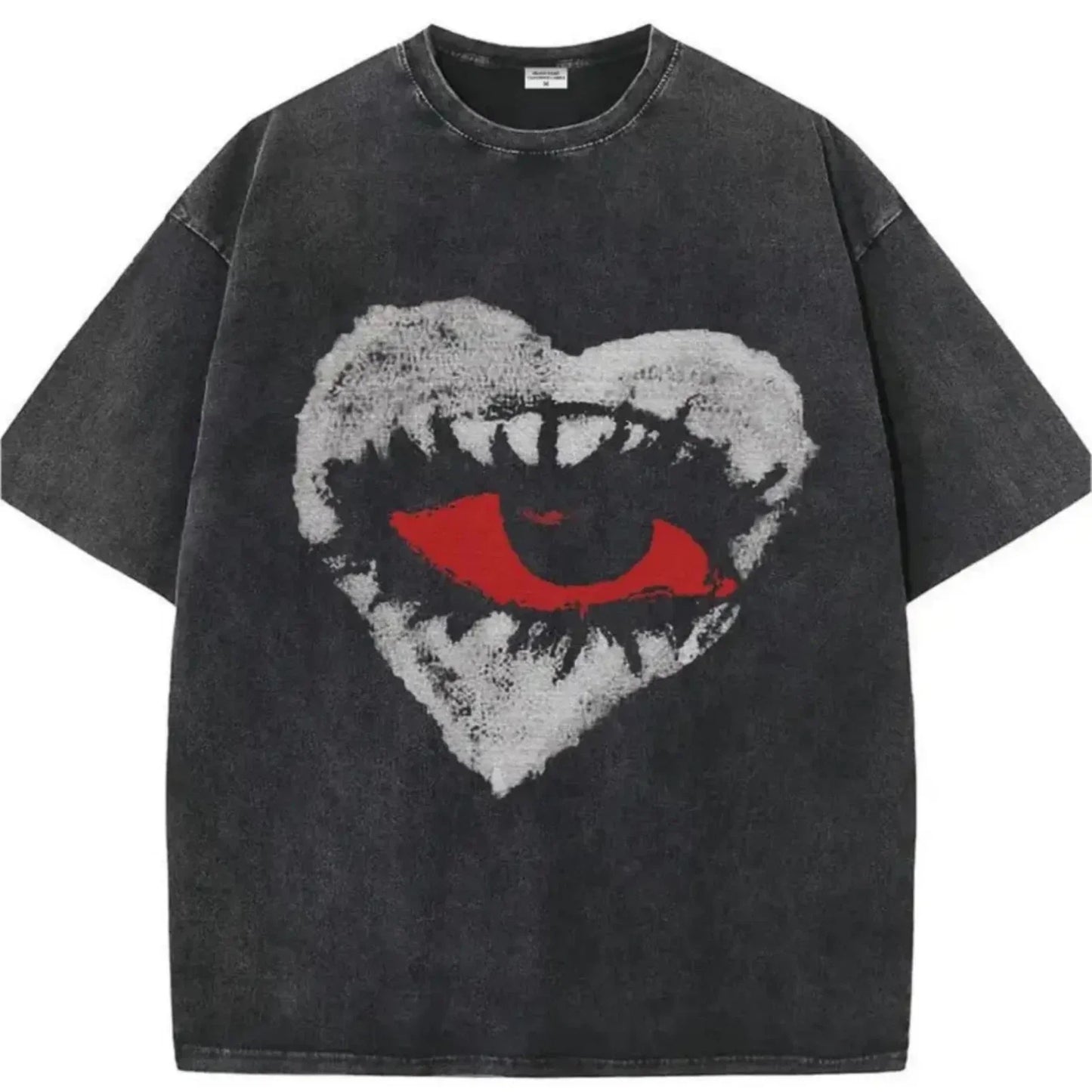 230g Heavyweight Vintage Washed Gothic Heart Red Eye Graphic T-Shirt, 100% Cotto Unisex T-shirt, Sweatshirt, Hoodie, Long Sleeve Tee - T-Shirt, Sweatshirt, Hoodie