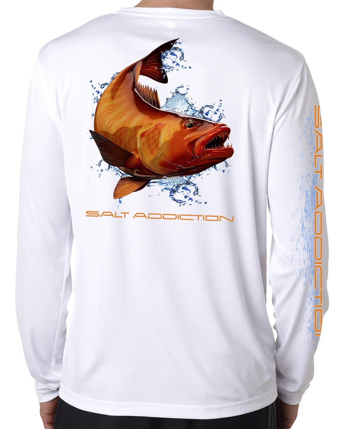 Salt Addiction long sleeve microfiber Snapper fishing t shirt 50+ uv poly Unisex T-shirt, Sweatshirt, Hoodie, Long Sleeve Tee - T-Shirt, Sweatshirt, Hoodie