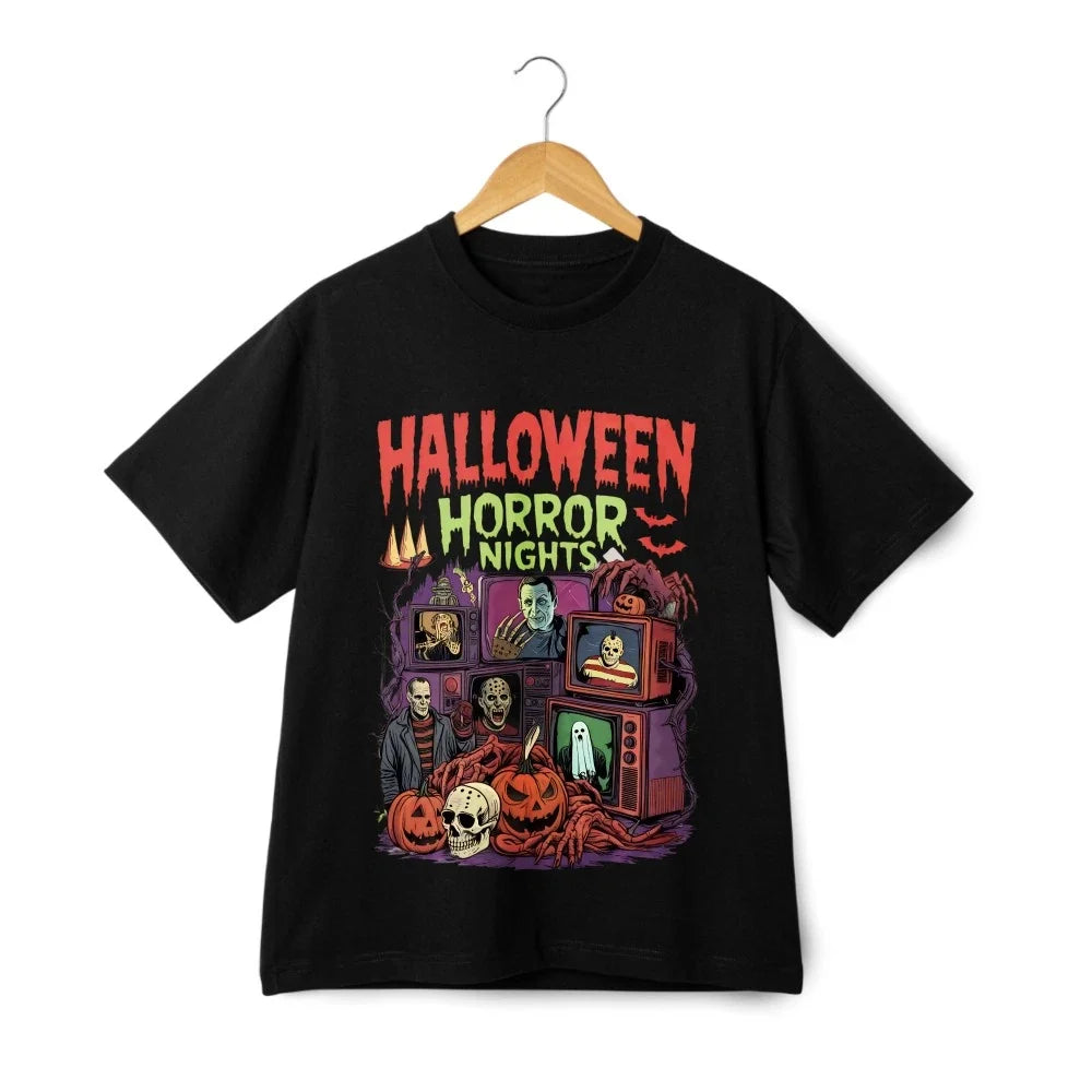 Halloween Horror Nights Cartoon T-shirt,Unisex Tee Casual Loose Short-sleeve Top Unisex T-shirt, Sweatshirt, Hoodie, Long Sleeve Tee - T-Shirt, Sweatshirt, Hoodie
