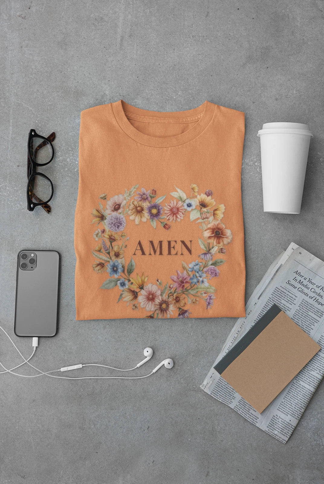 Floral Wreath AMEN T-Shirt | Faith Typography Tee Unisex T-shirt, Sweatshirt, Hoodie, Long Sleeve Tee - T-Shirt, Sweatshirt, Hoodie