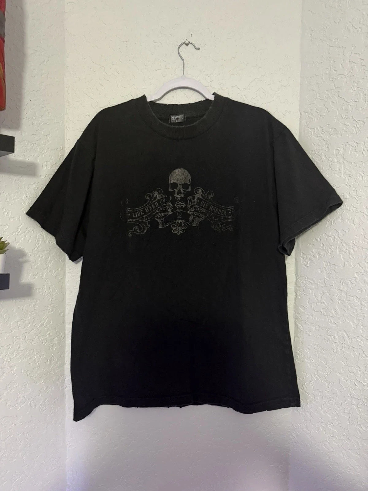 The Drive Clothing T Shirt Y2K Biker skull tee with distressing size large Unisex T-shirt, Sweatshirt, Hoodie, Long Sleeve Tee - T-Shirt, Sweatshirt, Hoodie