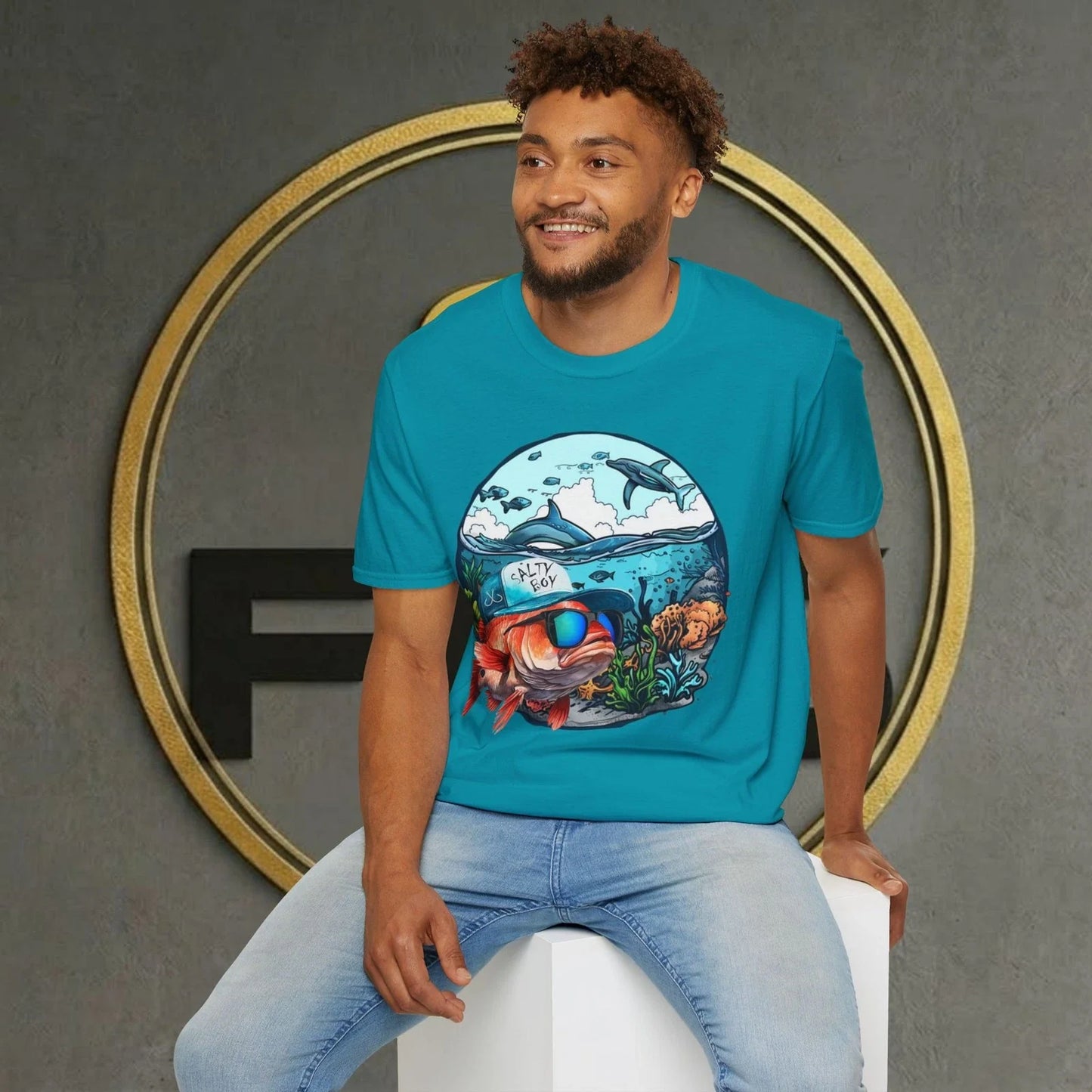 Salty Boy Ocean Cool Fish Unisex Softstyle T-Shirt 15 COLORS Design by FES Unisex T-shirt, Sweatshirt, Hoodie, Long Sleeve Tee - T-Shirt, Sweatshirt, Hoodie