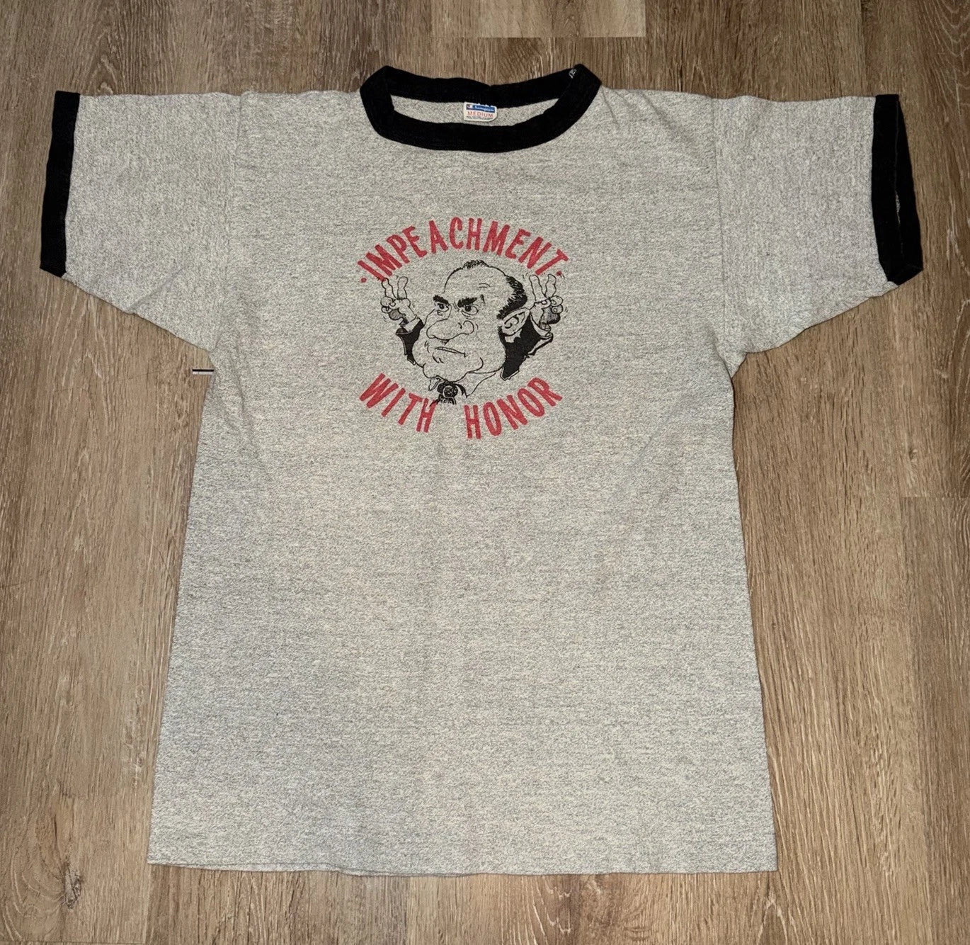 VTG 80s Ronald Reagan Impeachment Ringer Shirt Sz M Champion President Politics Unisex T-shirt, Sweatshirt, Hoodie, Long Sleeve Tee - T-Shirt, Sweatshirt, Hoodie