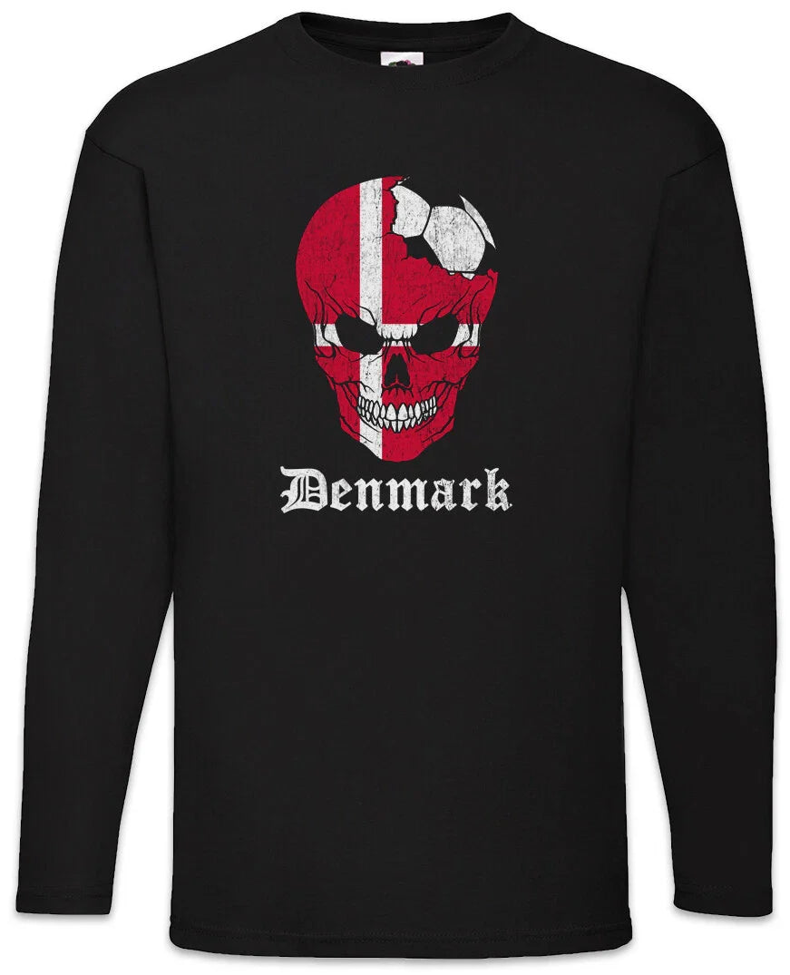 Denmark Football Skull I Men's Long Sleeve T-Shirt Danish Soccer Flag World Unisex T-shirt, Sweatshirt, Hoodie, Long Sleeve Tee - T-Shirt, Sweatshirt, Hoodie