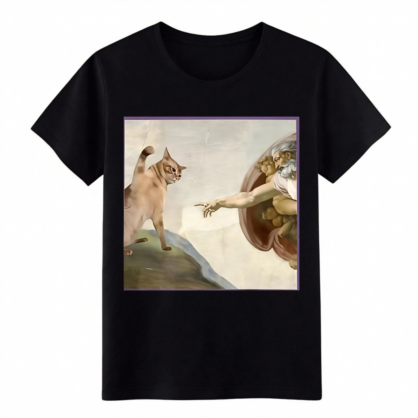 Creation of Adam Cat Parody Michelangelo Graphic T-Shirt, Funny Art Tee Unisex T-shirt, Sweatshirt, Hoodie, Long Sleeve Tee - T-Shirt, Sweatshirt, Hoodie