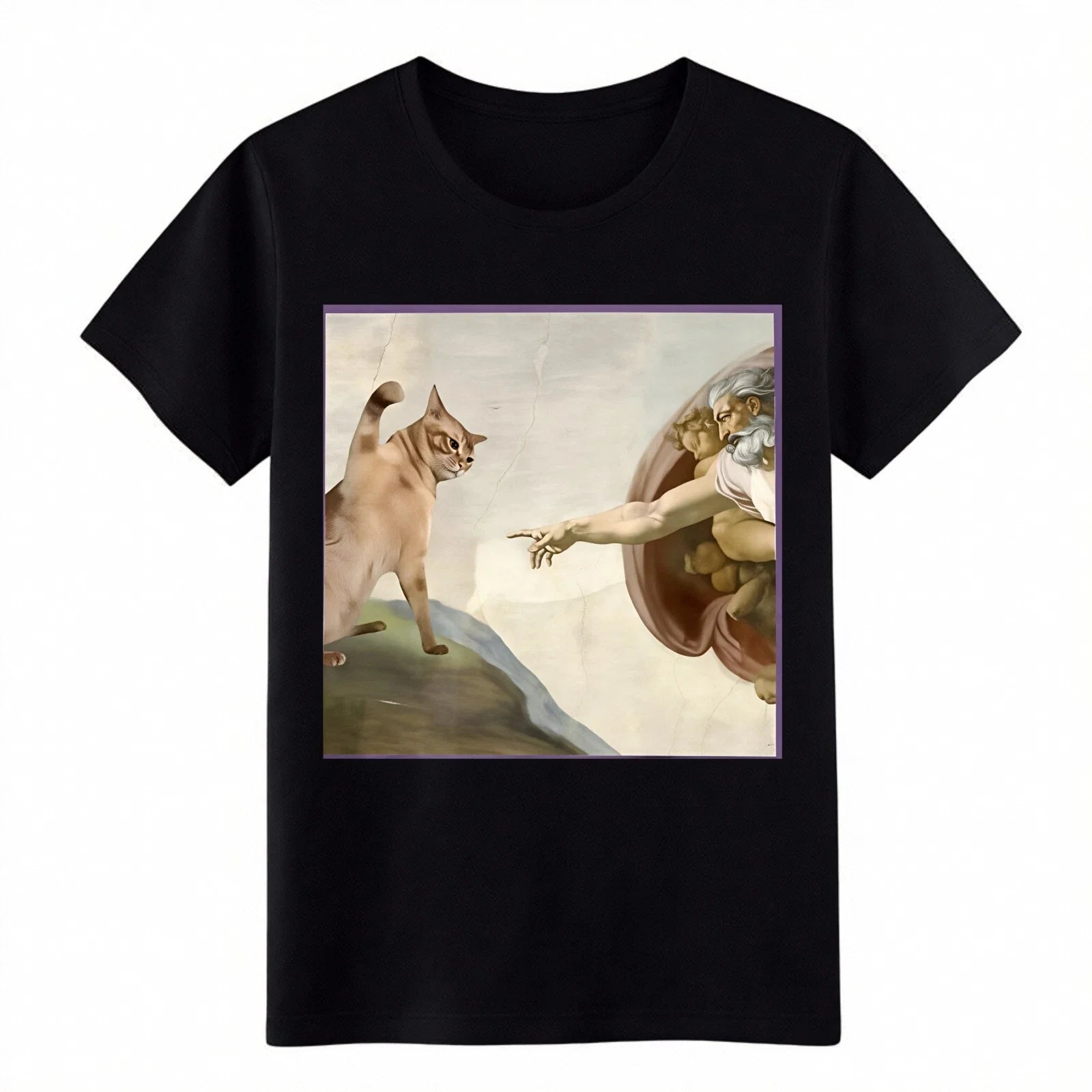 Creation of Adam Cat Parody Michelangelo Graphic T-Shirt, Funny Art Tee Unisex T-shirt, Sweatshirt, Hoodie, Long Sleeve Tee - T-Shirt, Sweatshirt, Hoodie