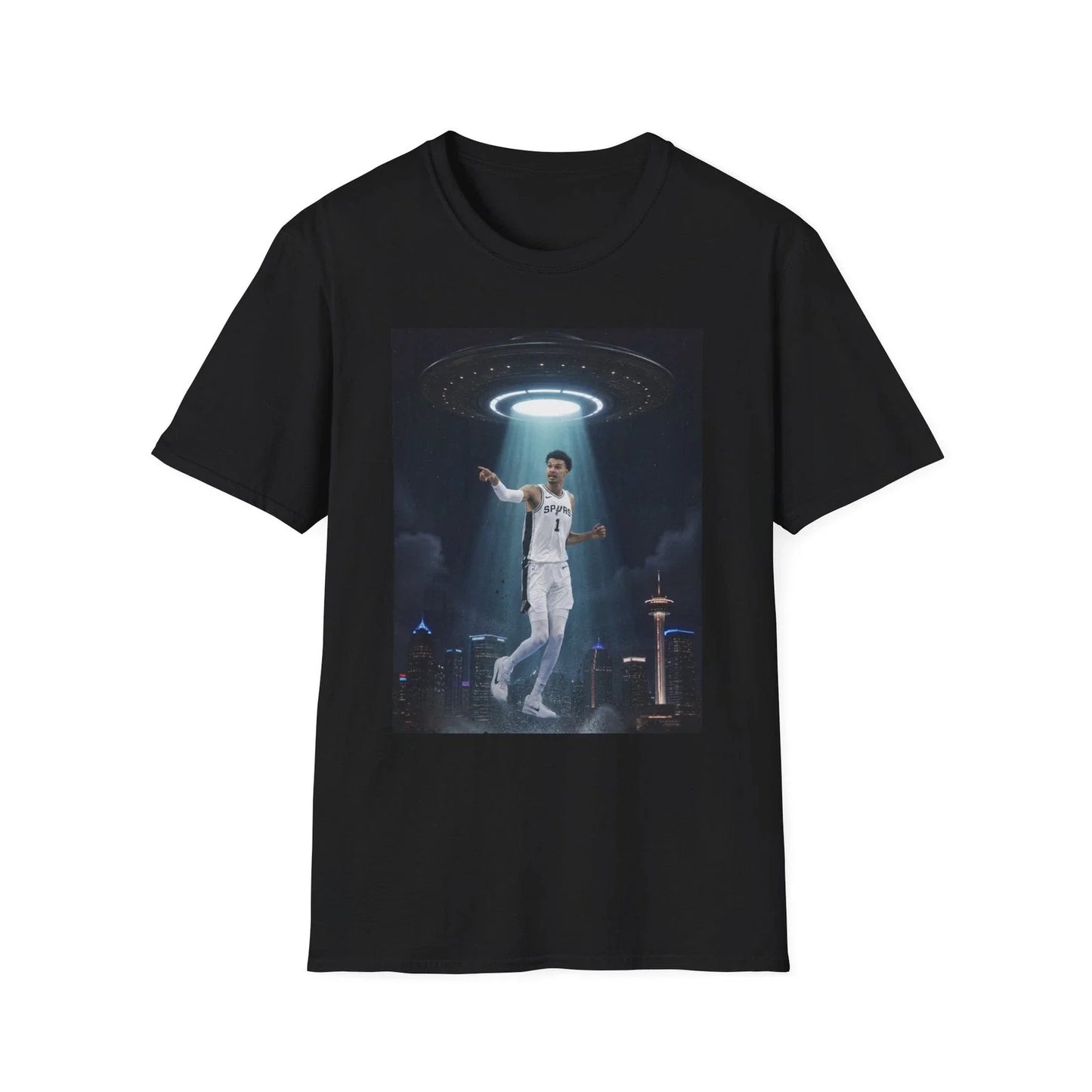 Wemby Under UFO Beam T-Shirt | Alien Abduction Court Unisex T-shirt, Sweatshirt, Hoodie, Long Sleeve Tee - T-Shirt, Sweatshirt, Hoodie