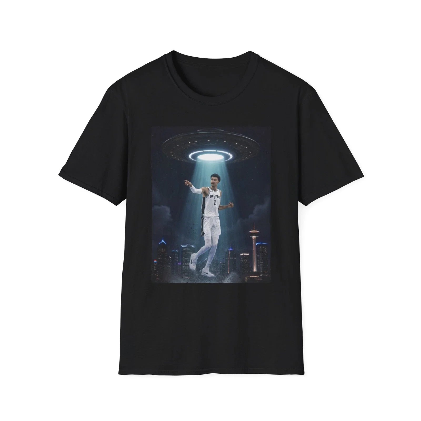 Wemby Under UFO Beam T-Shirt | Alien Abduction Court Unisex T-shirt, Sweatshirt, Hoodie, Long Sleeve Tee - T-Shirt, Sweatshirt, Hoodie