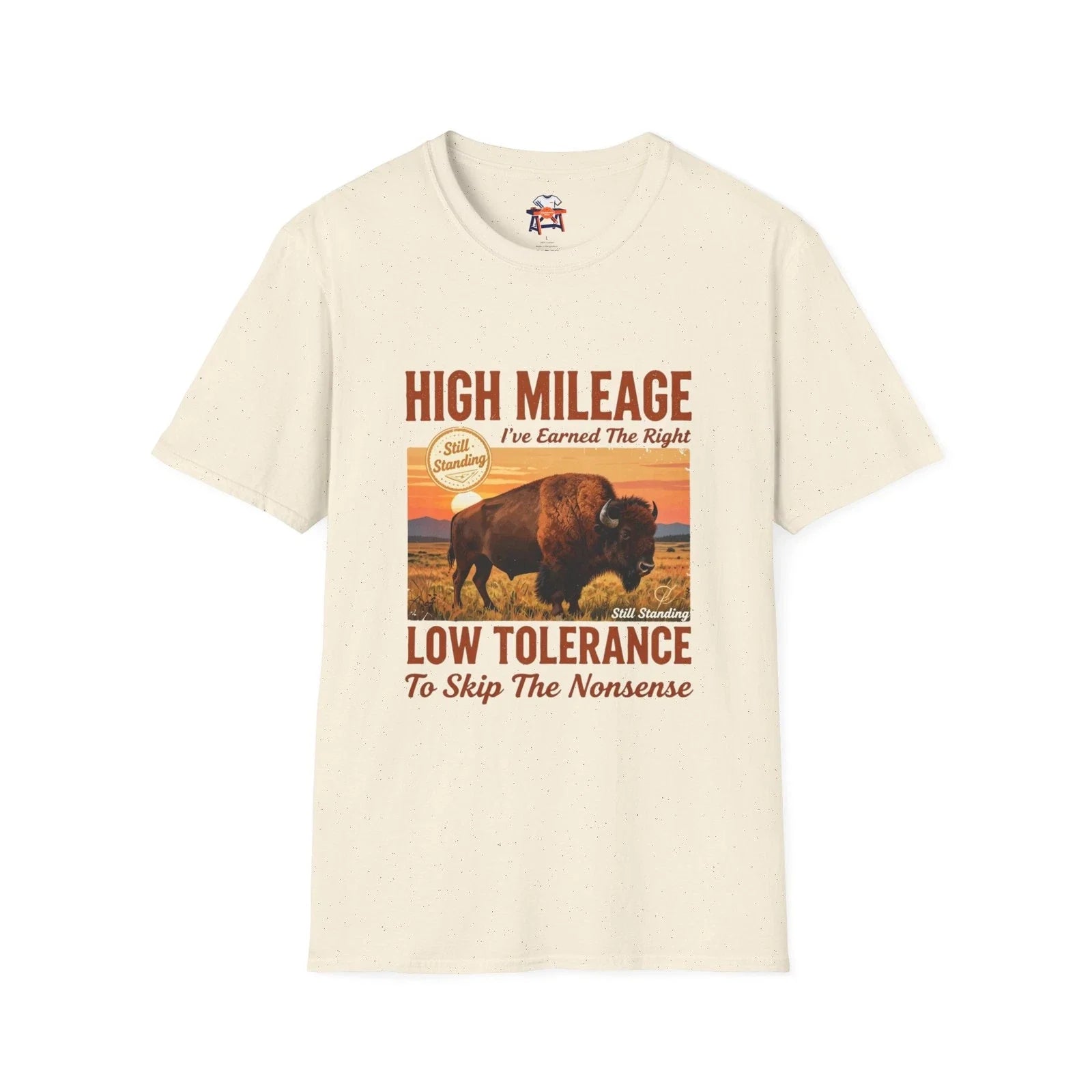 High Mileage Low Tolerance Shirt Funny Dad Grandpa Bison Mens T-Shirt Unisex T-shirt, Sweatshirt, Hoodie, Long Sleeve Tee - T-Shirt, Sweatshirt, Hoodie