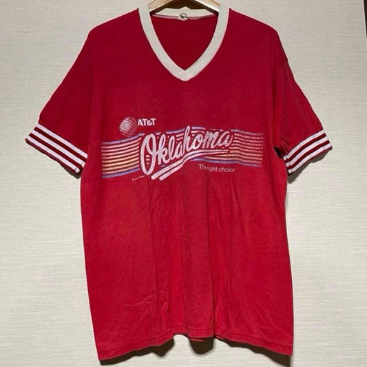 70's-80's Velva Sheen V-Neck Print T-Shirt Red Men's L Vintage Unisex T-shirt, Sweatshirt, Hoodie, Long Sleeve Tee - T-Shirt, Sweatshirt, Hoodie