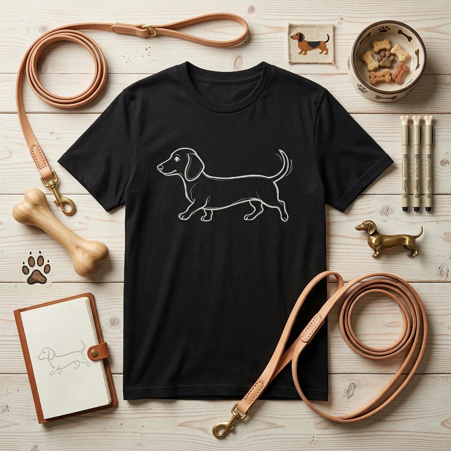 Dachshund Dog Line Art Graphic T-Shirt Minimalist Cute Tee Men Women Black Unisex T-shirt, Sweatshirt, Hoodie, Long Sleeve Tee - T-Shirt, Sweatshirt, Hoodie