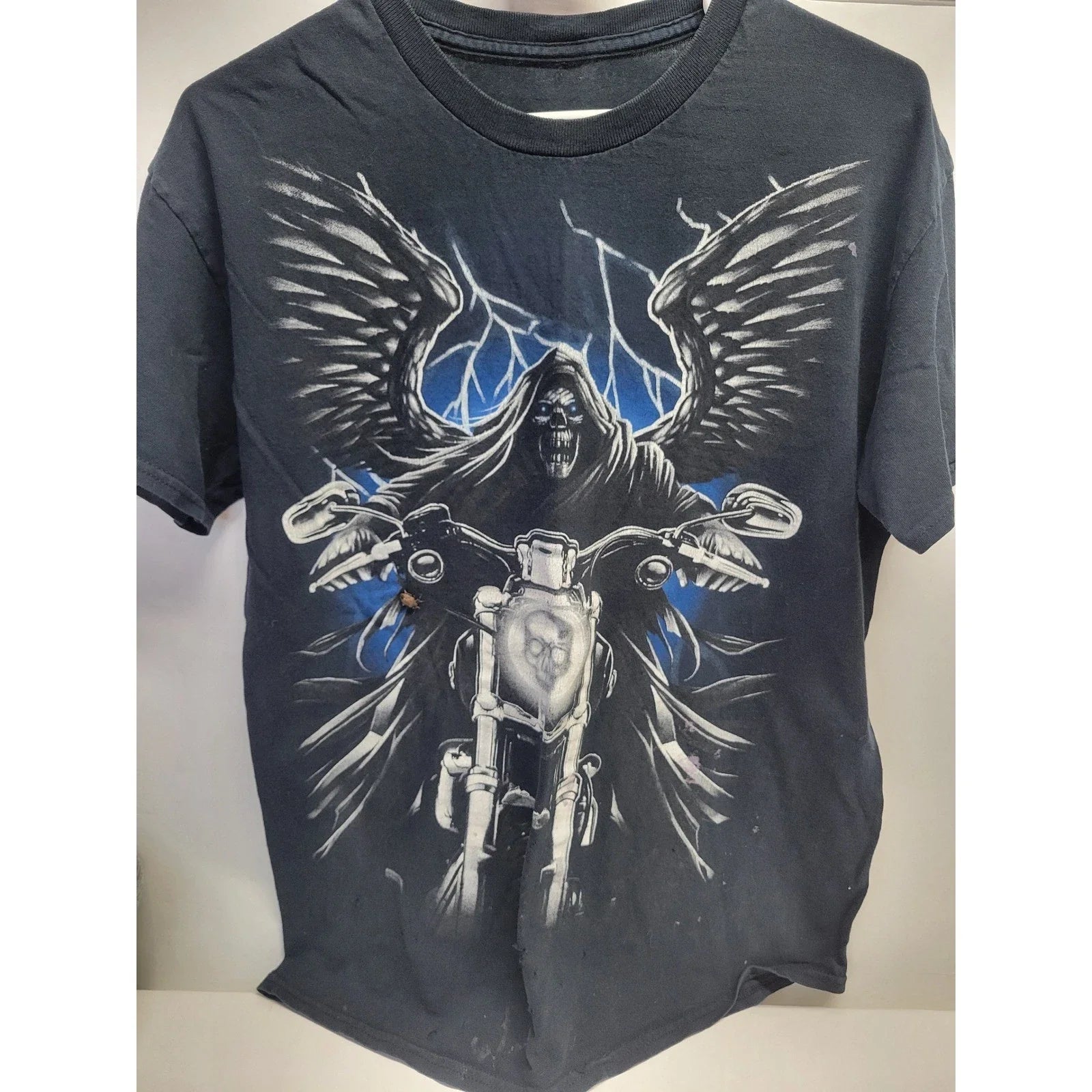 Vtg Grim Reaper Motorcycle TShirt Black grunge distressed Graphic Print Sz L Unisex T-shirt, Sweatshirt, Hoodie, Long Sleeve Tee - T-Shirt, Sweatshirt, Hoodie
